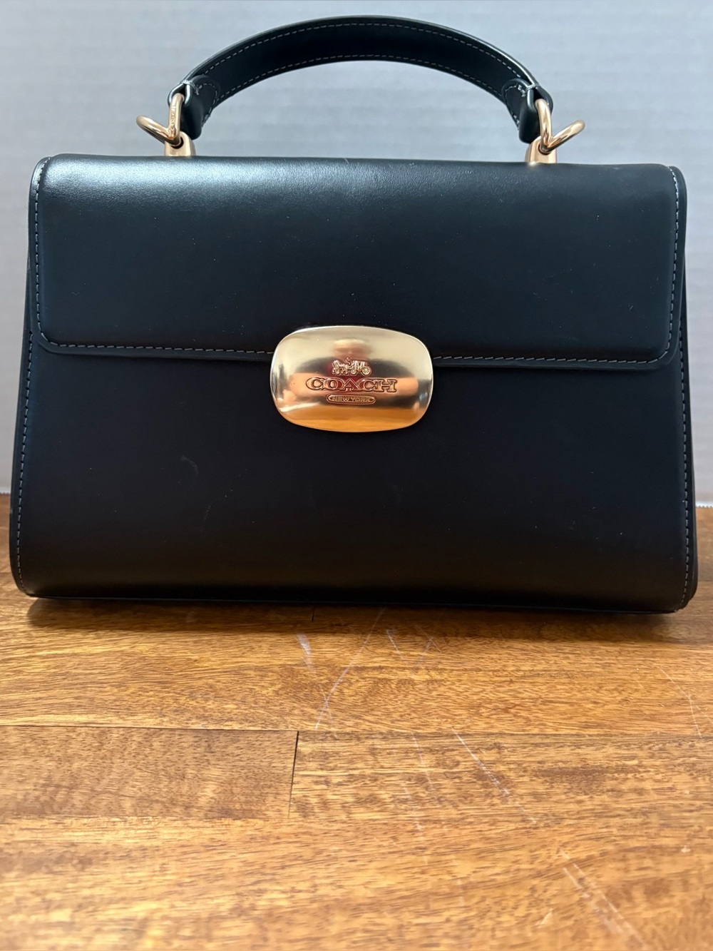 Coach Eliza Top Handle Bag - Black Leather with Gold Hardware Pre-Owned - Read